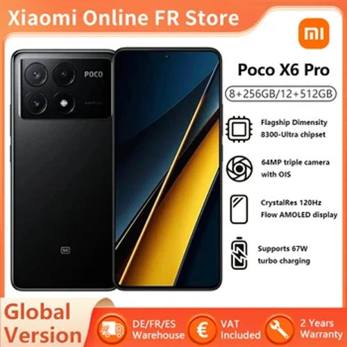 Fersiwn byd-eang Xiaomi POCO X6 Pro 5G MTK Dimensiwn 8300-Ultra 67W Turbo Codi Tâl 64MP Camera Triphlyg OIS 120Hz AMOLED 5100mAh