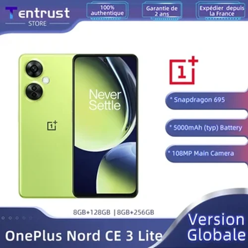 Algemene versie OnePlus Nord CE 3 Lite 5G Smartphone Leeuwebek 695 6,72 inch 120 Hz 5000 mAh 67 W SUPERVOOC 108 MP Hoofdcamera NFC