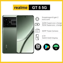 Nuovo Global ROM realme GT5 5G Smartphone Snapdragon 8 Gen 2 50MP 6.74 ''144Hz OLED GPS NFC Global ROM realme GT 5 celular