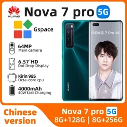 Halisi ya HuaWei Nova 7 Pro 5G Smartphone Kirin 985 8GB RAM 128GB 256GB ROM 4000mAh 64.0MP Kamera Kuu ya NFC simu iliyotumika