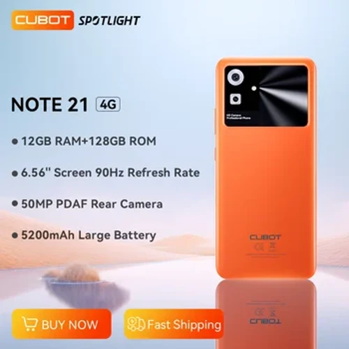 Cubot Note 21, 2023 Smartphone berria Android 13, 12 GB RAM (6 + 6 GB), 128 GB ROM, 6,56 hazbeteko 90 Hz pantaila, 50 MP kamera, 5200 mAh, Face ID