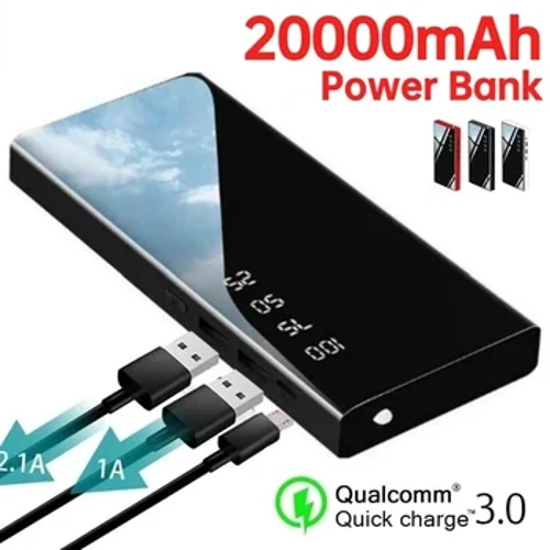 20000mAh LED Digital Display เครื่องชาร์จแบตเตอรี่แบบพกพาภายนอกเหมาะสำหรับ iPhone และ Android USB Power Bank Mini Powerbank