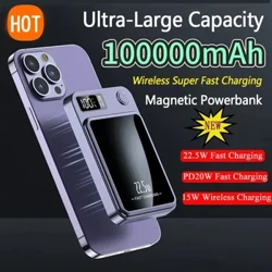 100000mAh Wireless Power Bank Magnéitesch Qi Portable Powerbank Typ C Fast Charger Fir iPhone15 14 13 Samsung Macsafe 2024 Neie