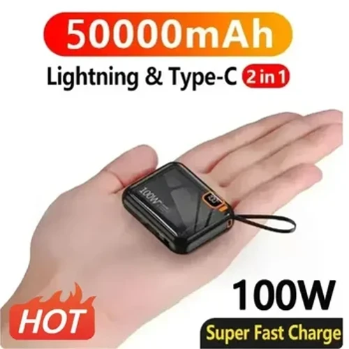 Banc pŵer cludadwy 50000mah PD100W USB datodadwy i gebl MATH C Gwefrydd Cyflym Dwyffordd Banc Pŵer Mini ar gyfer iPhone Xiaomi Samsung