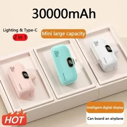 30000mAh Nirkabel Power Bank Kapsul Kapsul Mini Pengisian Cepat Mobile Power Supply Darurat Baterai Eksternal untuk iPhone Tipe-c