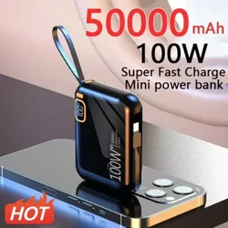 Banc Cumhachta Inaistrithe 50000mah PD100W USB Inscortha chuig CINEÁL C Cábla Charger Fast Dhá-bhealach Mini Powerbank do iPhone Xiaomi Samsung