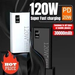 120W super fast charging bank daya 30000 mAh kanthi kapasitas 100% cukup kanggo sumber daya seluler kanggo macem-macem ponsel