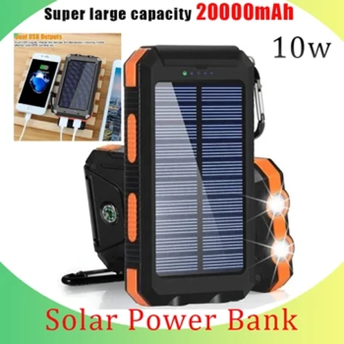 Capacitate ultra mare 200000mAh Power Bank Solar Încărcător portabil în aer liber Baterie externă rezistentă la apă Încărcare USB dublă Lumină LED