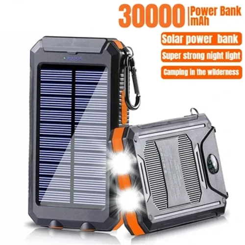 Solar Power Bank 30000mAh bærbar lading Poverbank ekstern batterilader Sterkt lys LDE-lys for iphone xiaomi huawei