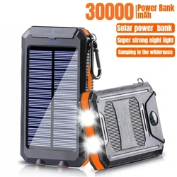Solar Power Bank 30000mAh bærbar lading Poverbank ekstern batterilader Sterkt lys LDE-lys for iphone xiaomi huawei