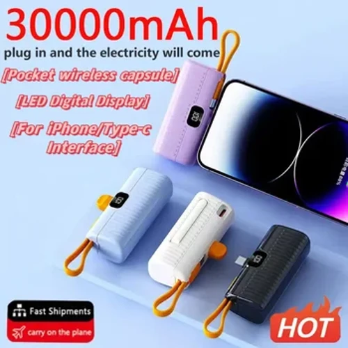 30000mah Φορητό Mini Power Bank Εξαιρετικά μεγάλης χωρητικότητας Καθολική ασύρματη γρήγορη φόρτιση Power Bank Λεπτή ελαφριά τράπεζα ισχύος