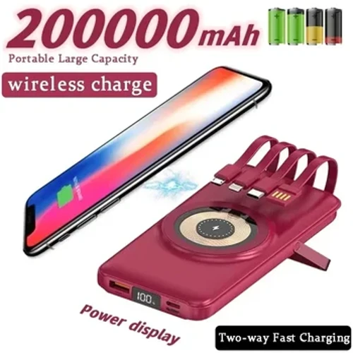 Wireless Power Bank 200000mAh, séier Magnéitsaug, Portabel, Built-in Kabel, Dräi an engem haltbar Mobil Stroumversuergung