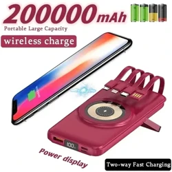 Juhtmeta toitepank 200 000 mAh, kiire magnetimemisega, kaasaskantav, sisseehitatud kaabel, kolm ühes vastupidav mobiilne toiteallikas
