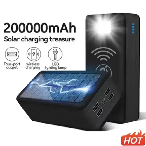 Banc Pŵer Solar 200000mAh Codi Tâl Solar Ffôn Symudol Codi Tâl Di-wifr Capasiti Mawr Batri Allanol Codi Tâl Cyflym
