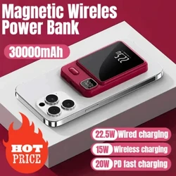 30000mAh Macsafe Power Bank for magnetisk superrask lading Qi trådløs lader Powerbank for iPhone 15 Samsung Huawei Xiaomi