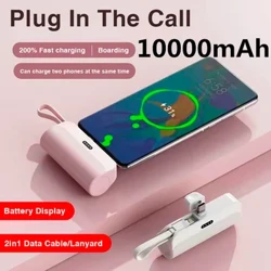 10000mAh Mini-Tragbare Powerbank 2 in 1 Externer Akku Plug Play Power Bank Typ C Schnelles effektives Ladegerät für IPhone Huawei