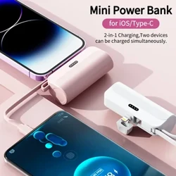 Mini banco de potência 10000mAh bateria auxiliar de grande capacidade sem fio/com fio 2 em 1 carregador portátil para iPhone/Tipo-C
