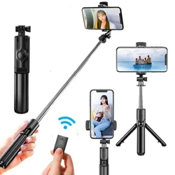 Nirkabel Selfie Stick Tripod Stand karo Bluetooth Remote Extendable Tripod kanggo iPhone Samsung Mobile Phone Tiktok Live Streaming