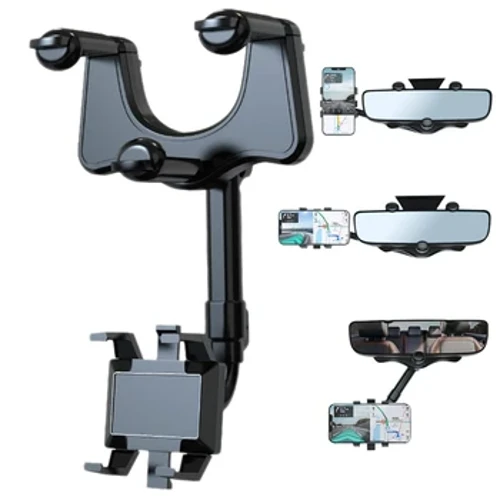 Supporto per telefono per specchietto retrovisore per auto a 360° per supporto per telefono da auto e supporto per GPS Supporto per telefono telescopico girevole e regolabile