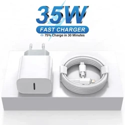 PD 35W iPhone 용 고속 충전기 14 13 12 11 Pro Max Mini 7 8 Plus USB C 케이블 고속 충전 유형-C 날짜 케이블 전화 액세서리
