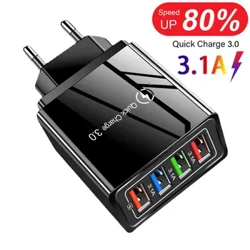 Âu/Mỹ Cắm USB Sạc Quick Charge 3.0 Cho Điện Thoại Cho iPhone 12 Pro Max Máy Tính Bảng Di Động Treo Tường Sạc Di Động sạc Nhanh