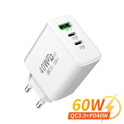 PD 60W ātrās USB uzlādes lādētājs 3 pieslēgvietas ES/ASV kontaktdakšas sienas lādētāja adapteris iPhone 14 13 Xiaomi Huawei Samsung USB C tālruņa lādētājs