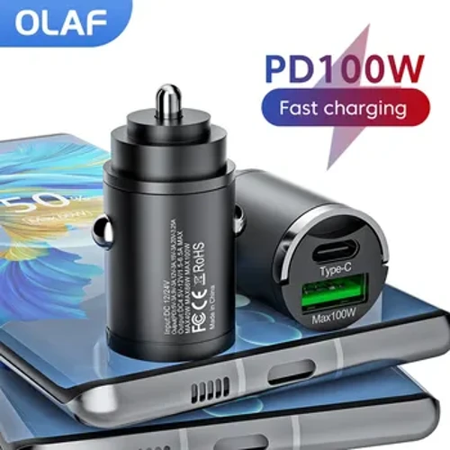 Olaf Mini 100W PD QC Huki Ringi Hoʻopiʻi wikiwiki kaʻa kaʻa USB C Car Phone Charger Adapter no iPhone 13 12 Xiaomi Samsung Huawei