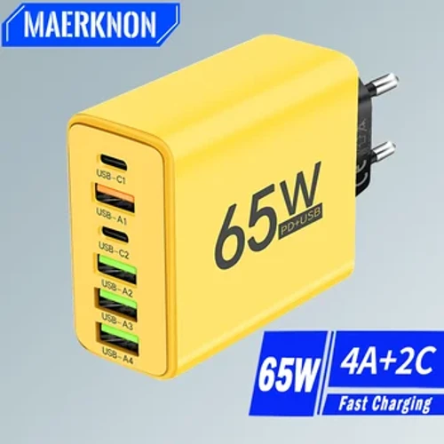 65W Ishaja ye-USB 6 Imbobo PD Uhlobo C I-adaptha yokushaja esheshayo ye-iPhone 13 14 15 I-Samsung Xiaomi I-Huawei Ucingo Lwefoni Ishaja Esheshayo