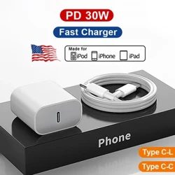 IPhone üçin PD 30W çalt zarýad beriji 13 12 11 14 15 Pro Max USB C iPhone 8 Plus XS MAX iPad telefon enjamlary üçin çalt zarýad kabeli