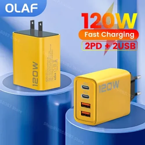 Зарядное устройство типа C, 120 Вт, 2 порта USB C и 2 порта USB, быстрая зарядка PD, USB-зарядное устройство, адаптер питания QC 3,0 для iPhone, Samsung, Xiaomi