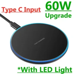 60W brezžični polnilec USB C Fast Charging Pad Station Quick Charge QC 3.0 za iPhone 14 13 12 11 XS XR X 8 Samsung S22 S21 S20 S9