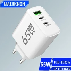 65W GaN USB Pengisian Cepat Tipe C PD Charger Pengisian Cepat Adaptor Daya Ponsel untuk iPhone 14 15 Pro Xiaomi Samsung Oneplus
