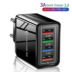 4 Port na USB Charger Quick Charge 3.0 Phone Adapter Para sa iPhone 13 12 14 15 Pro Max Huawei Samsung Maramihang USB Fast Charger