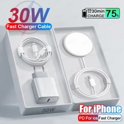 PD 30W Fast Charger Wireless Charger untuk Apple iPhone 14 Pro Max 11 12 13 XS X 8 Plus 15 Magnetic Wireless Pengisian Kabel USB C