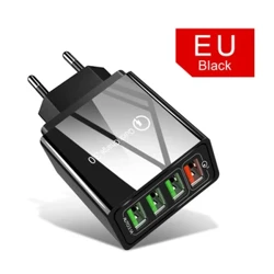 48W 4 პორტიანი ადაპტერი QC 3.0 Quick Charge 3.0 USB დამტენი სწრაფი დამტენი კედლის ტელეფონის დამტენი iPhone-ისთვის Samsung Xiaomi Huawei Plug