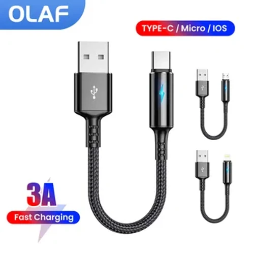 Cablu scurt USB tip C de 25 cm Cablu de date Micro USB Lightning 3A pentru iPhone Huawei Xiaomi Power Bank Cablu de date de încărcare rapidă