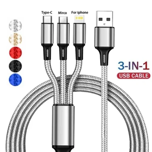 Lovebay 3 i 1 USB snabbladdningskabel typ C Micro IOS multiladdarkabel för iPhone Huawei Samsung nylon flätad sladd