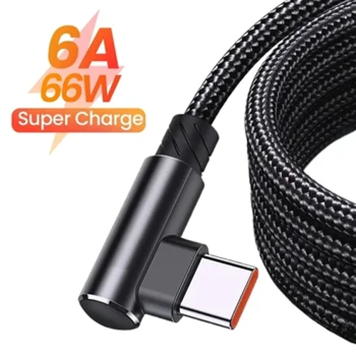 Cebl Codi Tâl Cyflym USB 6A 66W Math C ar gyfer Huawei Xiaomi 14 Redmi Honor OPPO Realme POCO 90 Gradd Cebl gwefrydd penelin ar gyfer hapchwarae