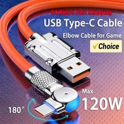 120W 7A Tâl Cyflym USB Math C Cebl Cebl Penelin Cylchdro 180 Gradd ar gyfer Gêm ar gyfer Xiaomi Redmi Honor Phone Charger USB C Cebl