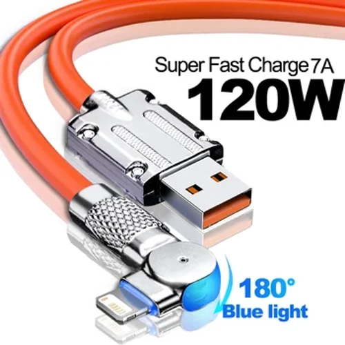 120W 6A Silikon USB Lader Dato Kabel For iPhone 14 13 12 11 Pro Max Mini 180 Roterende Ultra Rask Lading Lightning ledning