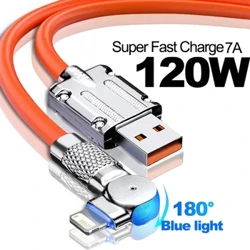 Καλώδιο ημερομηνίας φορτιστή USB σιλικόνης 120W 6A για iPhone 14 13 12 11 Pro Max Mini 180 Περιστρεφόμενο καλώδιο Lightning Ultra Fast Charging
