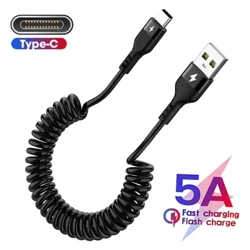 5A 66W USB Type C ฤดูใบไม้ผลิรถ Fast CHARGING CABLE สำหรับ Xiaomi Redmi POCO Samsung Realme FAST CHARGE วันที่สำหรับ iPhone Micro 3A
