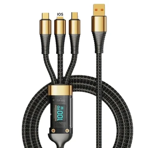 3 Mewn 1 100W 5A Codi Tâl Cyflym Ffôn Symudol USB I Gebl Gwefrydd Cyflym Math-C PD Ar gyfer iPhone 14 13 Samsung Xiaomi Huawei