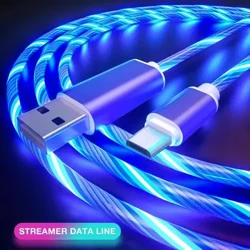 2m Type C Glowing Cable Mga Kable sa Pag-charge ng Mobile Phone LED Light Charger Para sa Samsung Xiaomi iPhone Charge Wire Co