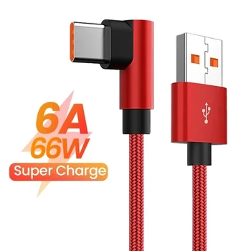 Kabel USB do szybkiego ładowania 6A 66W typu C do Huawei Xiaomi 14 Redmi Honor OPPO Realme POCO Kabel do ładowarki łokciowej 90 stopni do gier