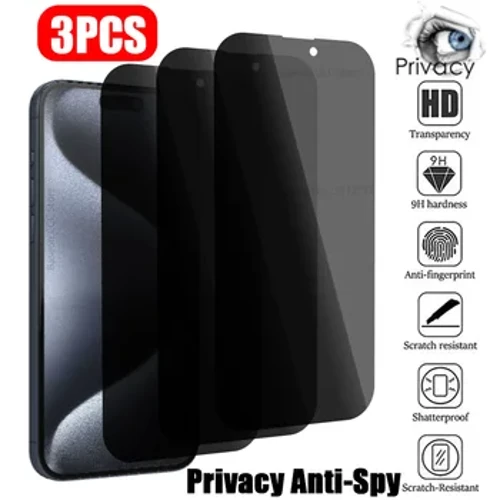 3PCS Privacy Glass For iPhone 14 13 12 11 15 Pro Max Mini Anti-Spy Screen Protector For iPhone 15 14 Plus SE 2022 X XR XS Glass