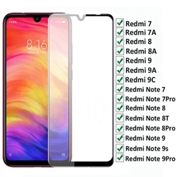 9D täysi suojalasi Xiaomi Redmi 8 8A 7 7A 9T 9A 9C karkaistu näytönsuoja Redmi Note 7 8T 10 9S Pro -lasikalvolle