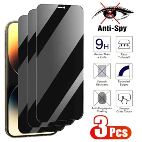 3Pcs Anti Spy Tempered Gwydr Ar gyfer iPhone 15 14 13 12 Mini 11 Pro Max Preifatrwydd Amddiffynnydd Sgrin Ar gyfer iPhone 7 8 Plus SE X XR XS MAX