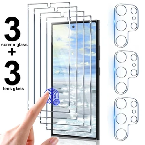 6 sa 1 Tempered Glass Para sa Samsung Galaxy S24 Ultra 6.8'' 2024 Suporta sa Fingerprint Unlock Screen Protector na may Lens Film sa S24U