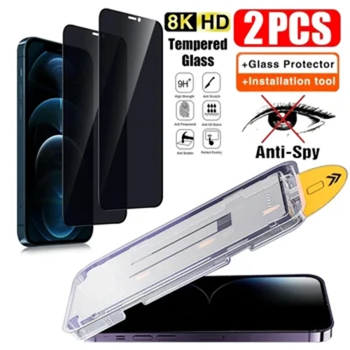 2Pcs Preifatrwydd Amddiffynnydd Sgrin Gwydr Tempered ar gyfer IPhone 15 14 13 12 11 Pro Max XS Plus Amddiffynnydd Gosod Llwch Gwrth-Spy